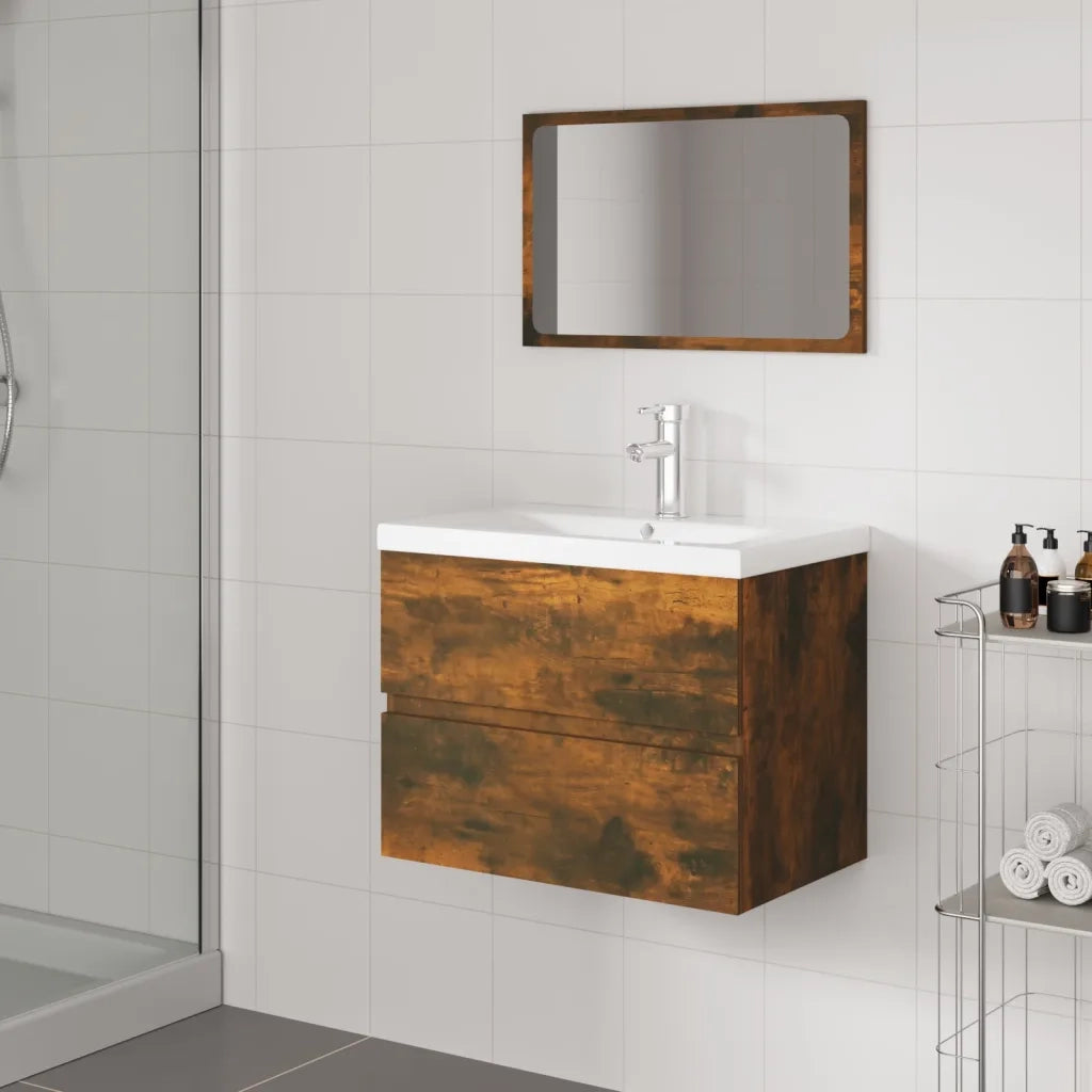 Set di Mobili da Bagno | Armadio da bagno Rovere Fumo in Legno Multistrato