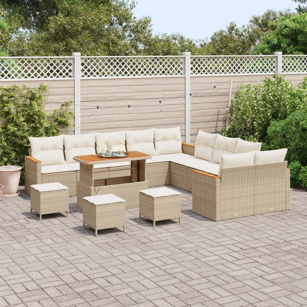 Set di divani da giardino da 14 pezzi con cuscini Beige Polirattan Acacia