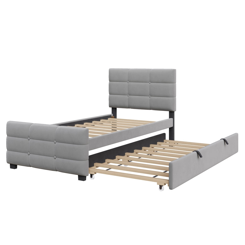 LETTO per bambini 90x190 cm con letto estraibile in velluto grigio