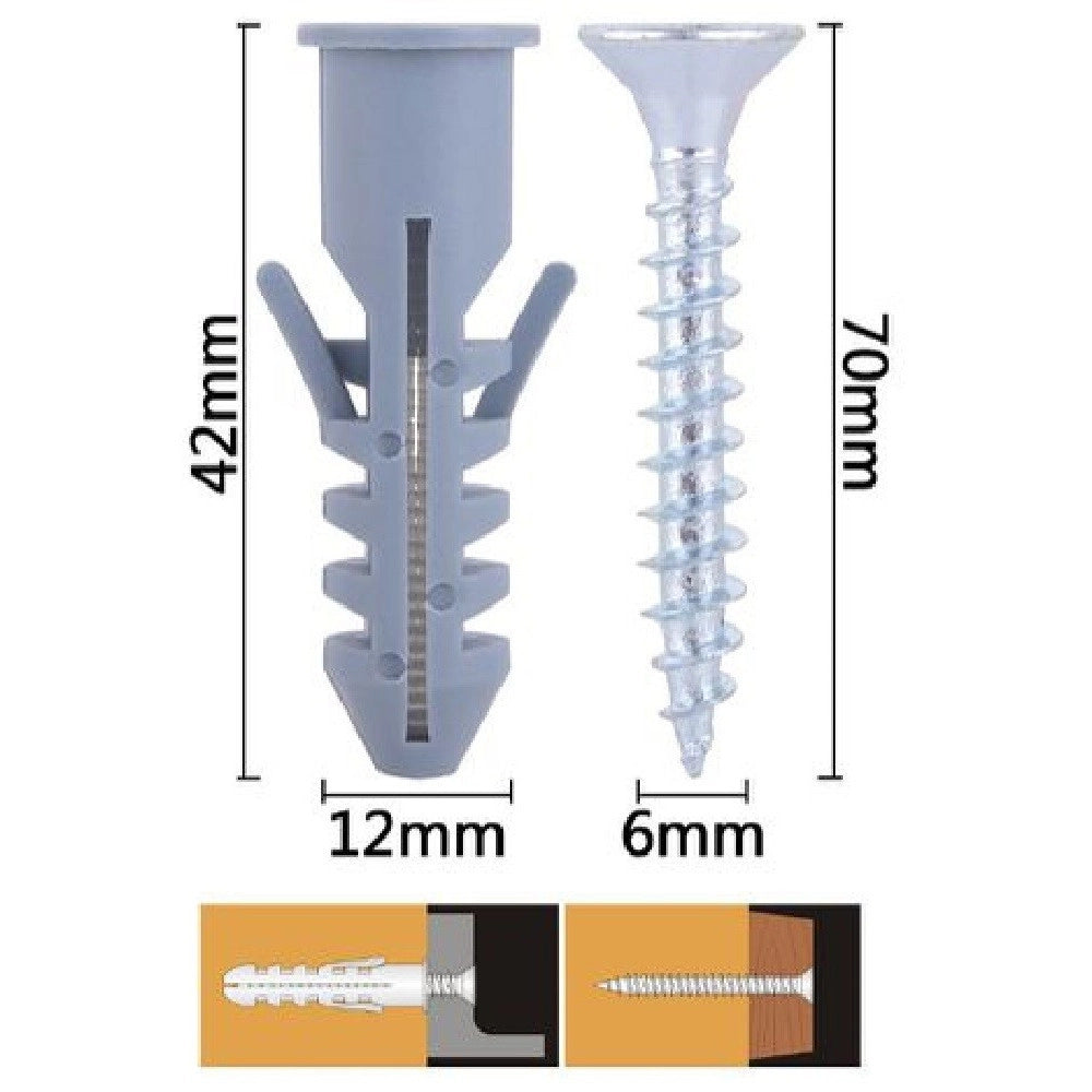 Trade Shop - Set 3 Pz Viti Vite Croce 6x70mm + Tasselli Con Alette Tassello M12 Fischer 57574 -