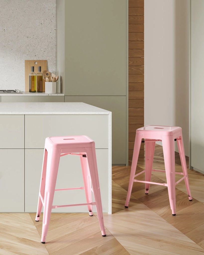 Set di 2 sgabelli bassi in Acciaio rosa e oro impilabili stile moderno 60 cm bar in casa