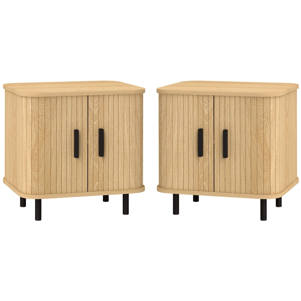 Set 2 Comodini in stile Nordico con Ripiano a 2 Livelli, in Legno e Acciaio, 48x40x48 cm, Nero e Rovere