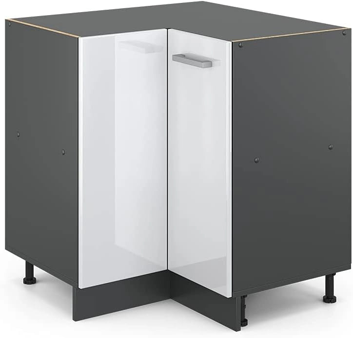 Mobile ad angolo cucina R-Line, Bianco lucido, 75.6 cm senza piano di lavoro, per la libera combinazione all'interno di sistemi cucina modulari