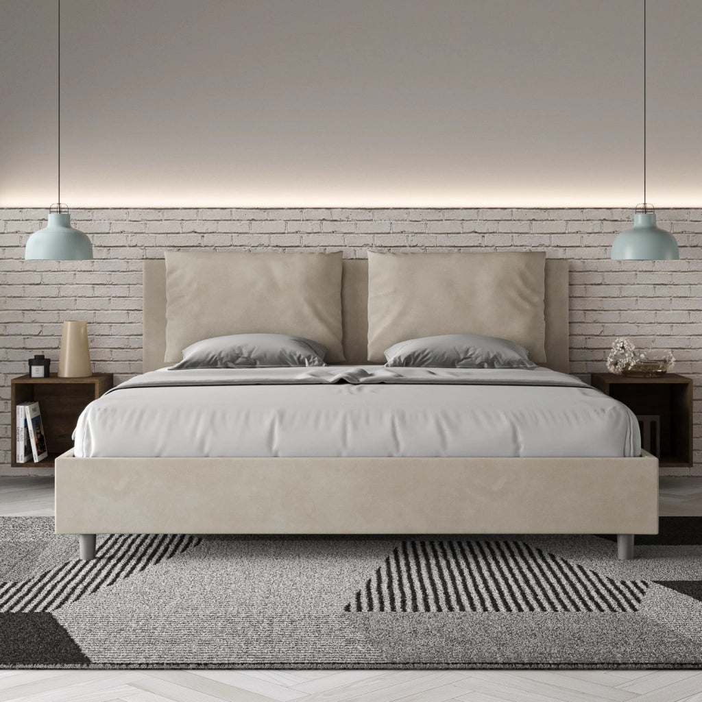 BS COM Letto senza rete imbottito 180x190 microfibra sabbia