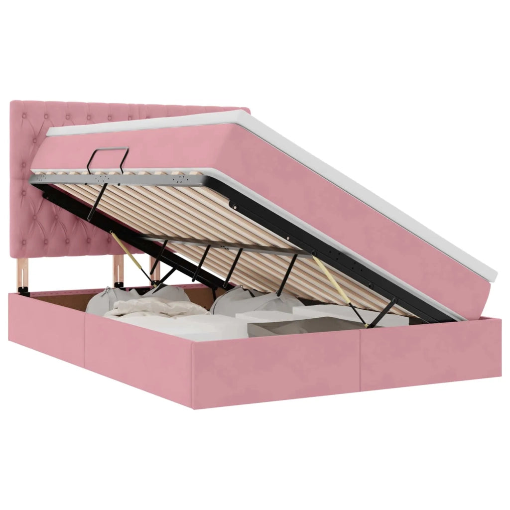 Letto con contenitore e materasso Rosa 140 x 200 cm Velluto