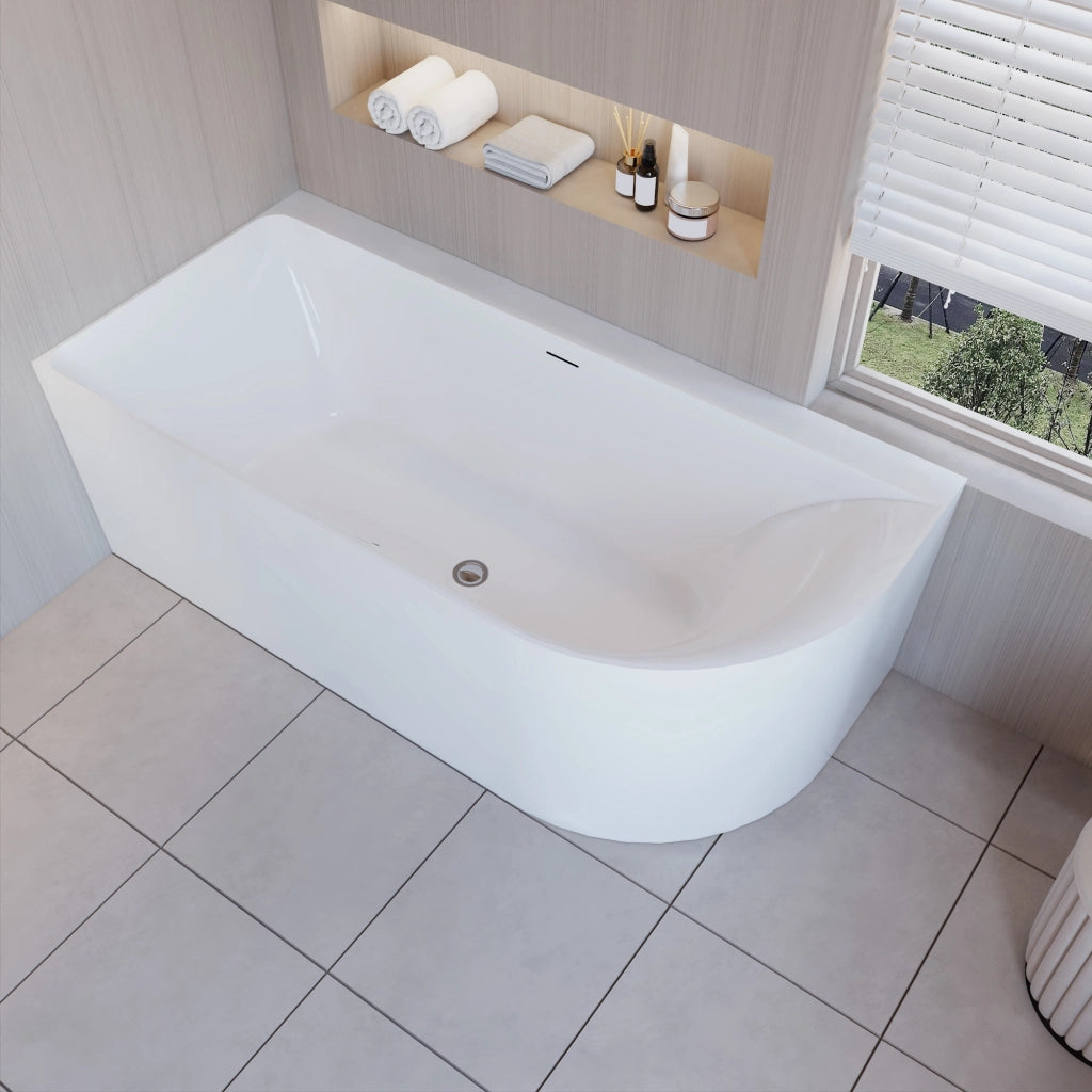 Vasca da Bagno a Isola in Acrilico 165x75x60 cm Semi-Freestanding Colore Bianco Angolo a Parete verso Sinistro