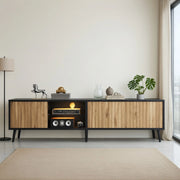 Cassettiera TV in truciolato naturale e nero 175 cm