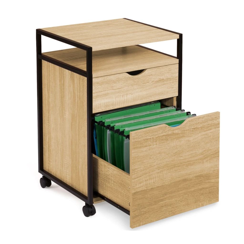 IDMarket - Cassettiera da ufficio scrivania, mobiletto con ruote con supporto per stampante e 2 cassetti, design industriale DETROIT
