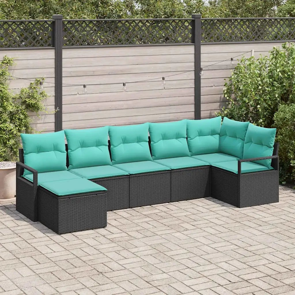 Set di divani con cuscino 7 pcs Nero polyrattan