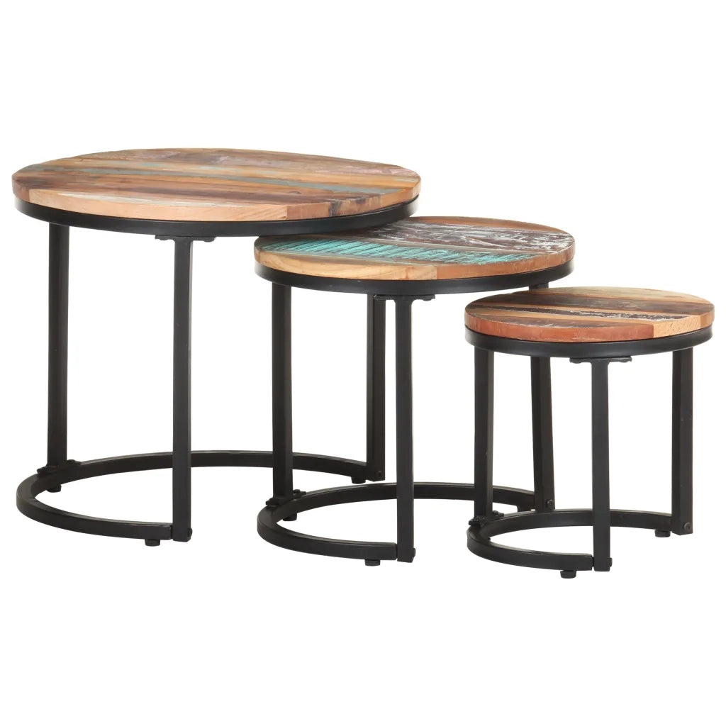 Tavolini Laterali 3 pz in Legno Massello di Recupero cod mxl 12754