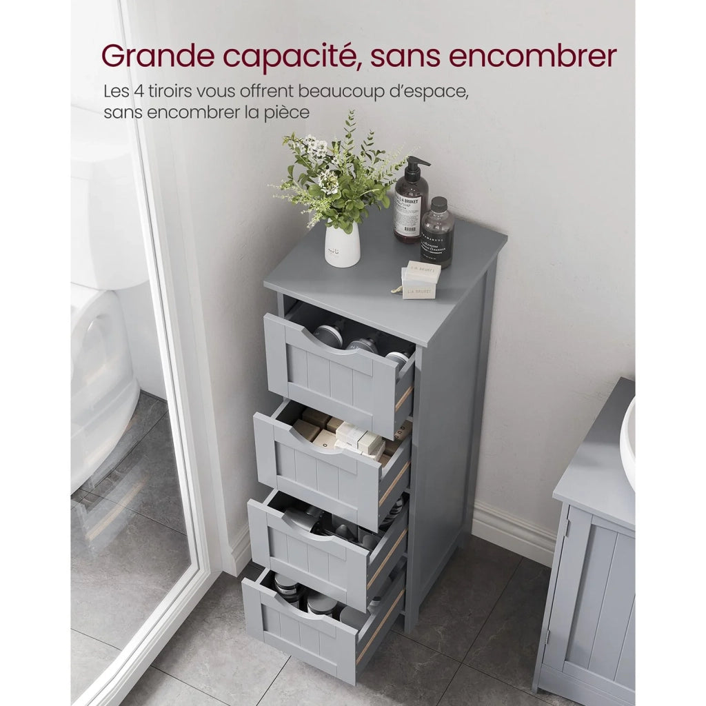 Mobiletto da bagno su gambe mobiletto portaoggetti con 4 cassetti cassettiera 30 x 30 x 82 cm per soggiorno cucina e corridoio salvaspazio grigio 12_0006507