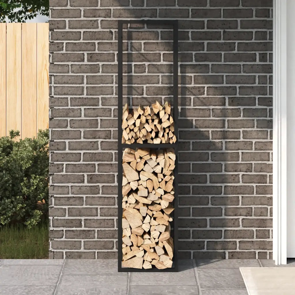 Rastrelliera per Legna da Ardere-Portalegna Nera 50x30x209 cm in Acciaio