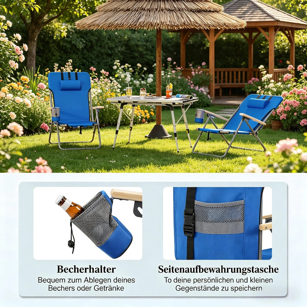 SEDIA PIEGHEVOLE RECLINABILE 4 POSIZIONI 69x56x80 cm BLU