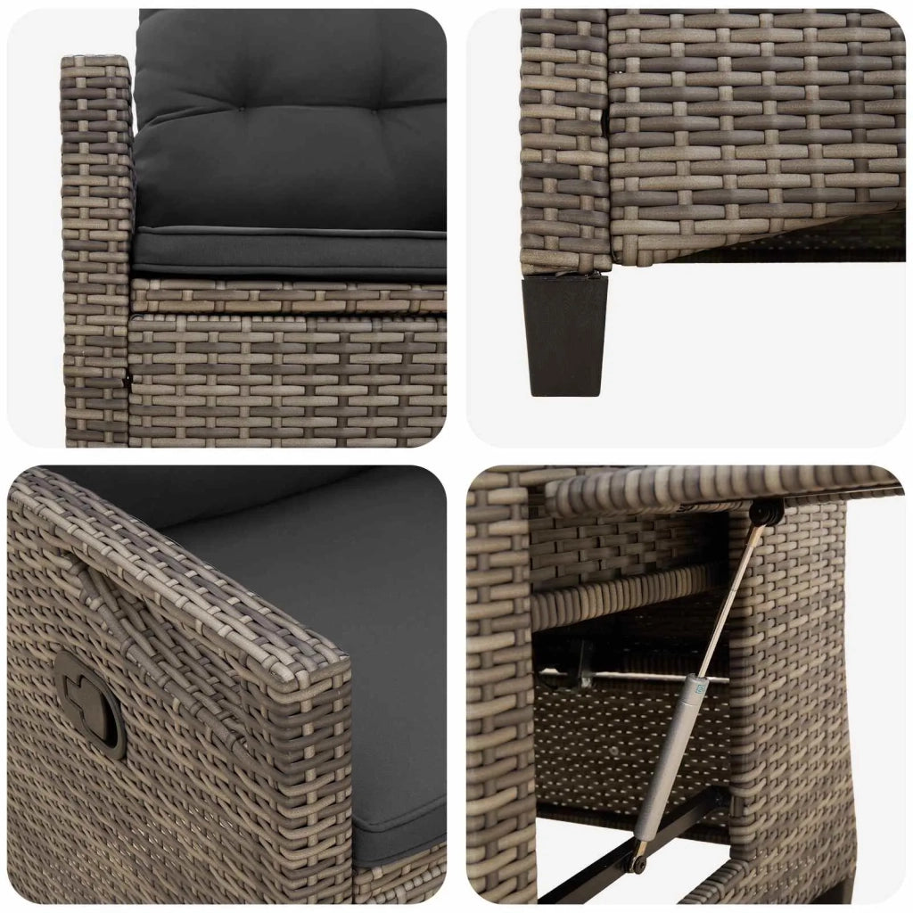 Sedia da giardino reclinabile Grigio e Grigio Scuro polyrattan
