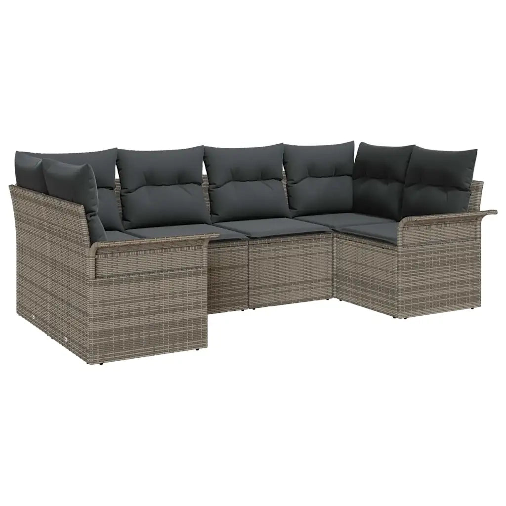 Set Divano da Giardino con cuscino 6 pcs Grigio Poly Rattan