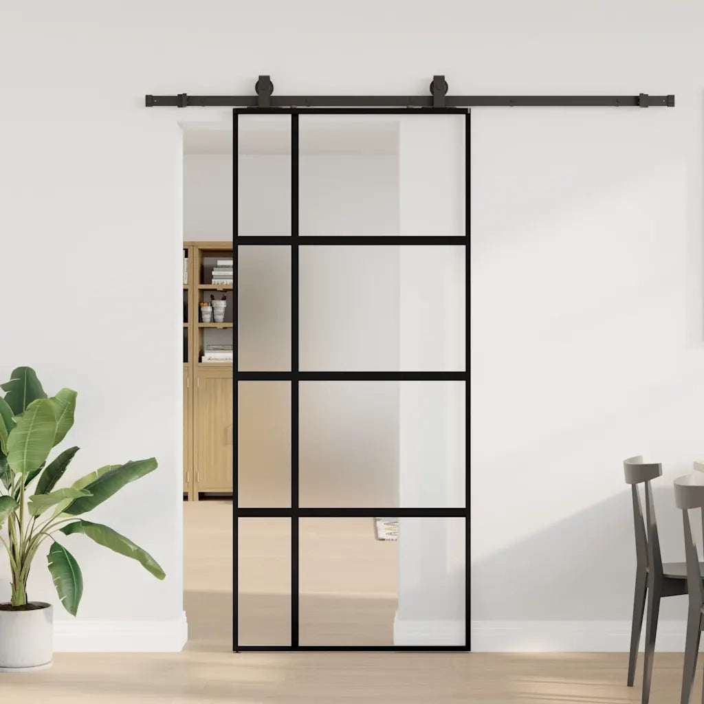 Porta Scorrevole Set Ferramenta Nera 90x205 cm Vetro Temperato