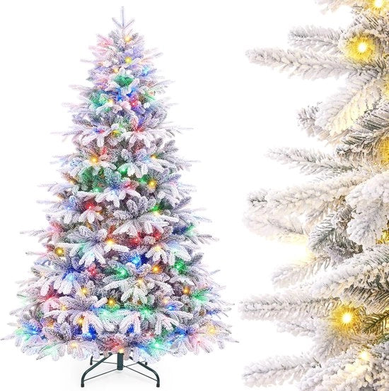 Albero di Natale con lampadine LED e fiocchi di neve - Albero di Natale artistico per decorazione di Natale (180 cm)