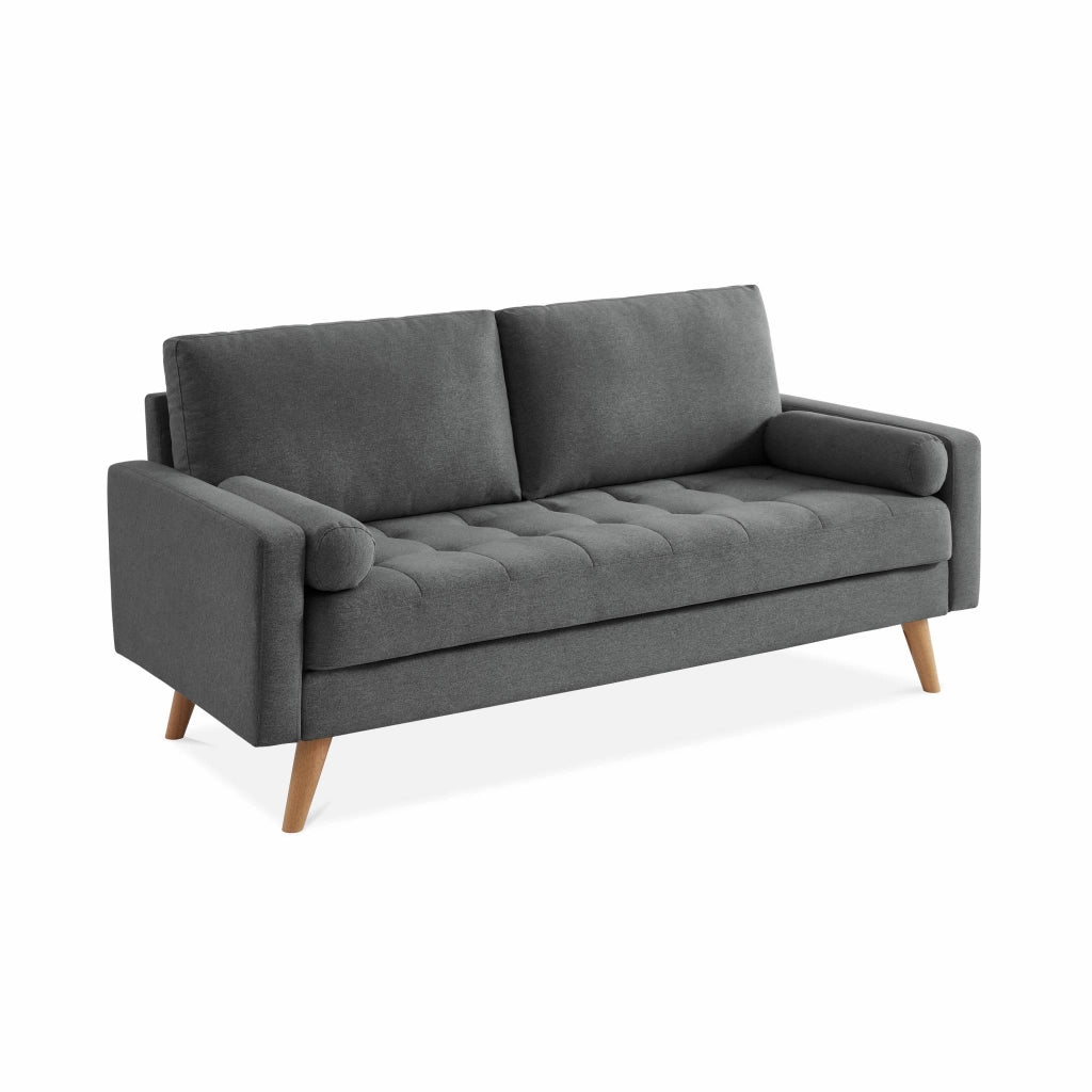 Divano in stile scandinavo in tessuto semplice, 3 posti, grigio scuro