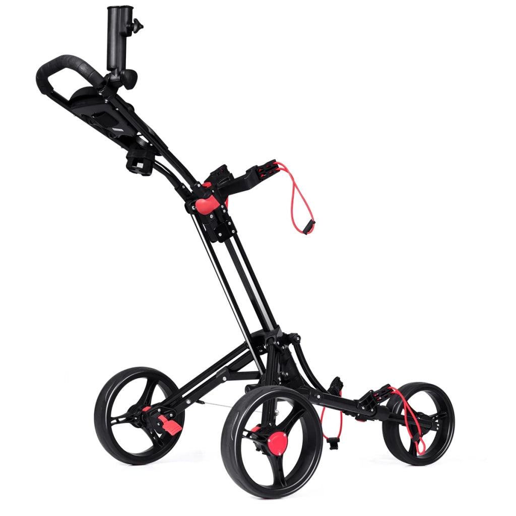 Carrello da golf pieghevole 68,5 x 131 x 105,5 cm facile da trasportare con freno a pedale e maniglia regolabile alluminio nero 20_0021004
