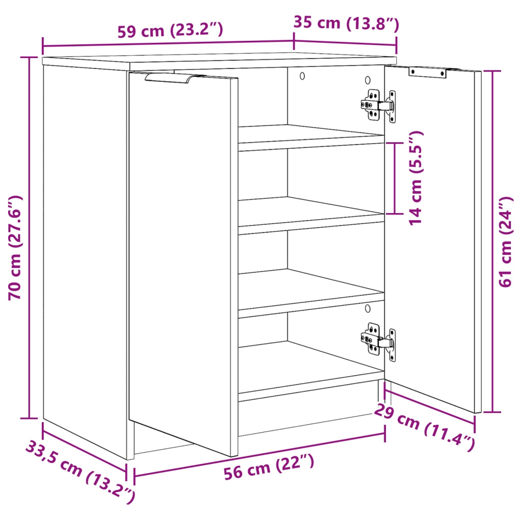 Armadio per scarpe  Nera Rovere 59x35x70 cm in Legno ingegnerizzato