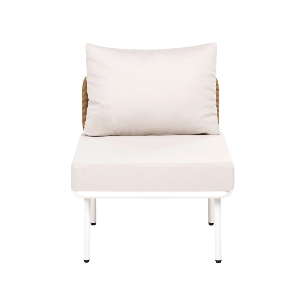 Modulo moderno per divano a 1 posto in metallo, rattan in PE e tessuto beige chiaro per giardino e terrazzo