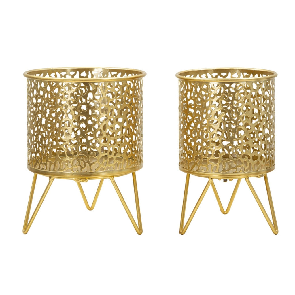 Set di 2 Vasi per Piante VKH415, Oro, Metallo, 16x16x20 cm