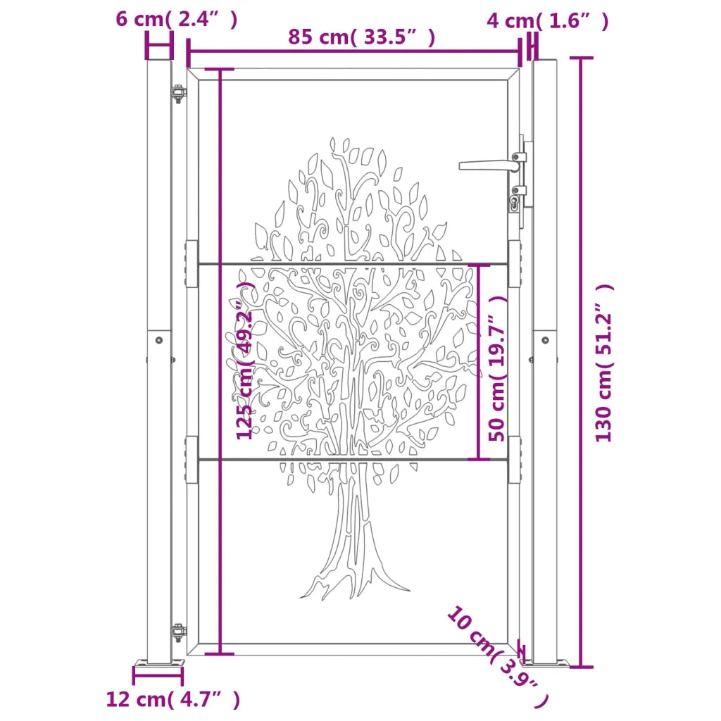 Cancello Giardino Antracite 105x130 cm in Acciaio Design Albero