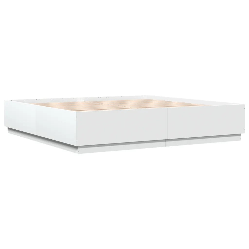 Letto matrimoniale | Letto per adulti | Giroletto con Luci LED Bianco 200x200 cm in Legno Multistrato