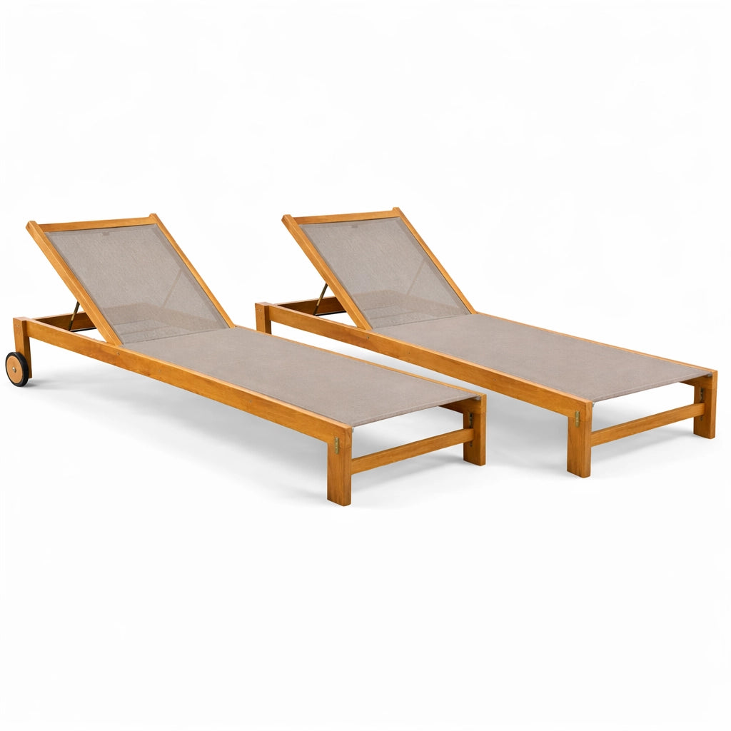 Set 2 Lettini Prendisole in Legno Teak con Ruote - JavaCol. Grey