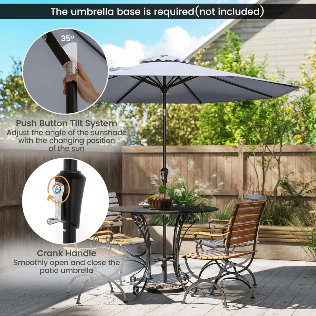 Ombrellone da Giardino Ø270cm, Ombrellone Inclinabile e Portatile, Anti UV e Antivento, Ombrellone da Esterno con 8 Ossa e Manovella, Ombrellone da Balcone, Mercato, Spiaggia