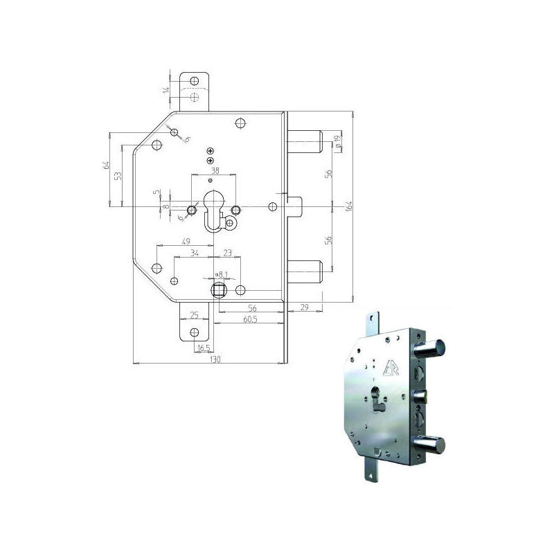 Serratura Sic.Triplice Dx Cil. 2155G-51 Cr