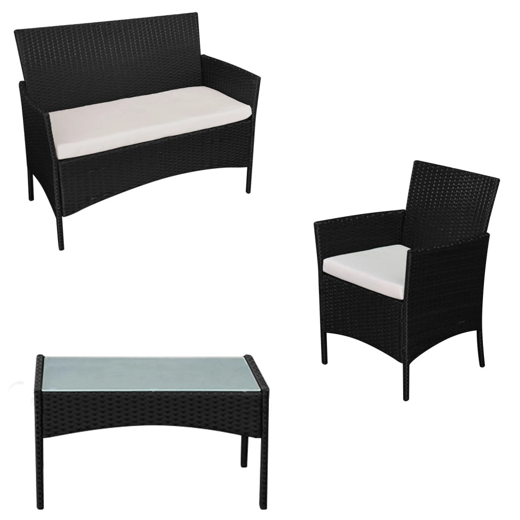 Set di mobili da giardino CORFOU in resina intrecciata nera - 4 posti - cuscini beige
