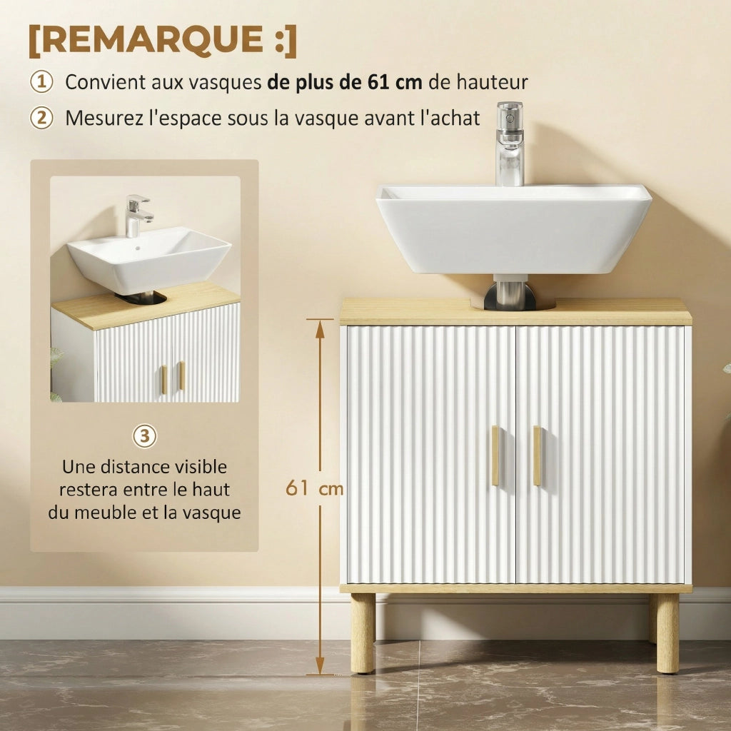 Mobile Sottolavabo Bagno con 2 Ante e Ripiano Regolabile ¨C Zephmum ¨C Bianco 60x30x61