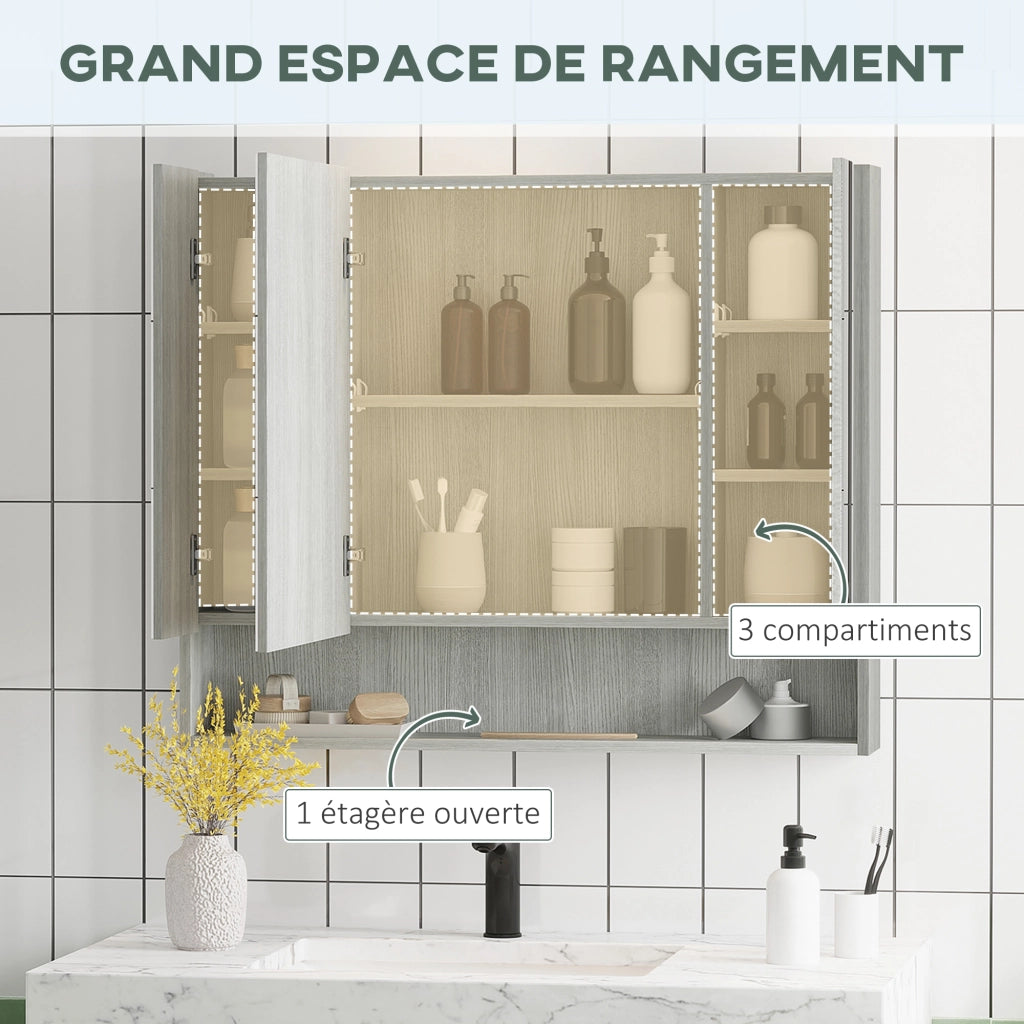 Armadietto da bagno con specchio ¨C Minimal ¨C Grigio 90x15x75cm