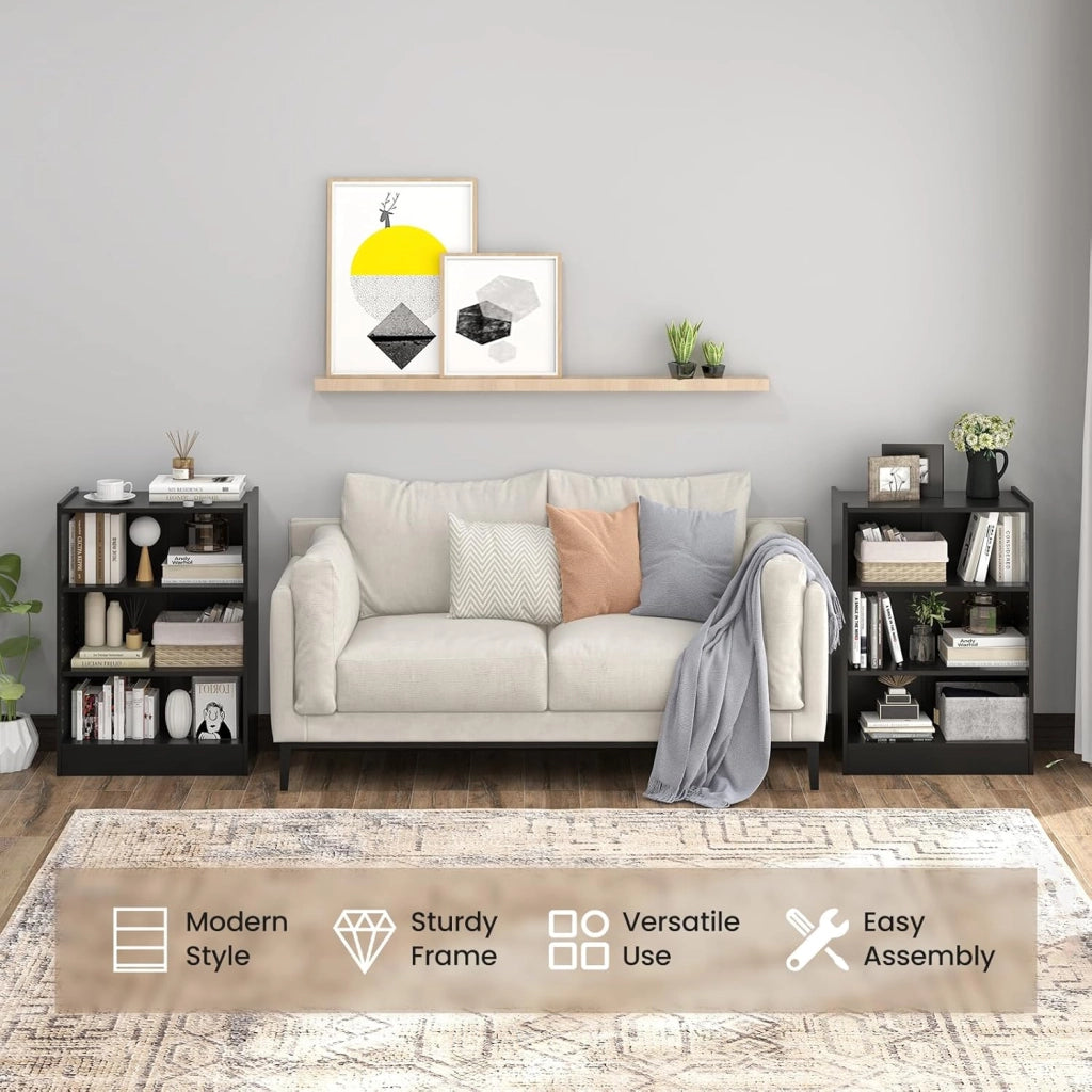 Libreria Aperta a 3 Livelli con Ripiani Regolabili, Libreria a Cubi con Dispositivo Antiribaltamento per Soggiorno, Camera da Letto, 50x30x75 cm, 3 Colori (Nero)