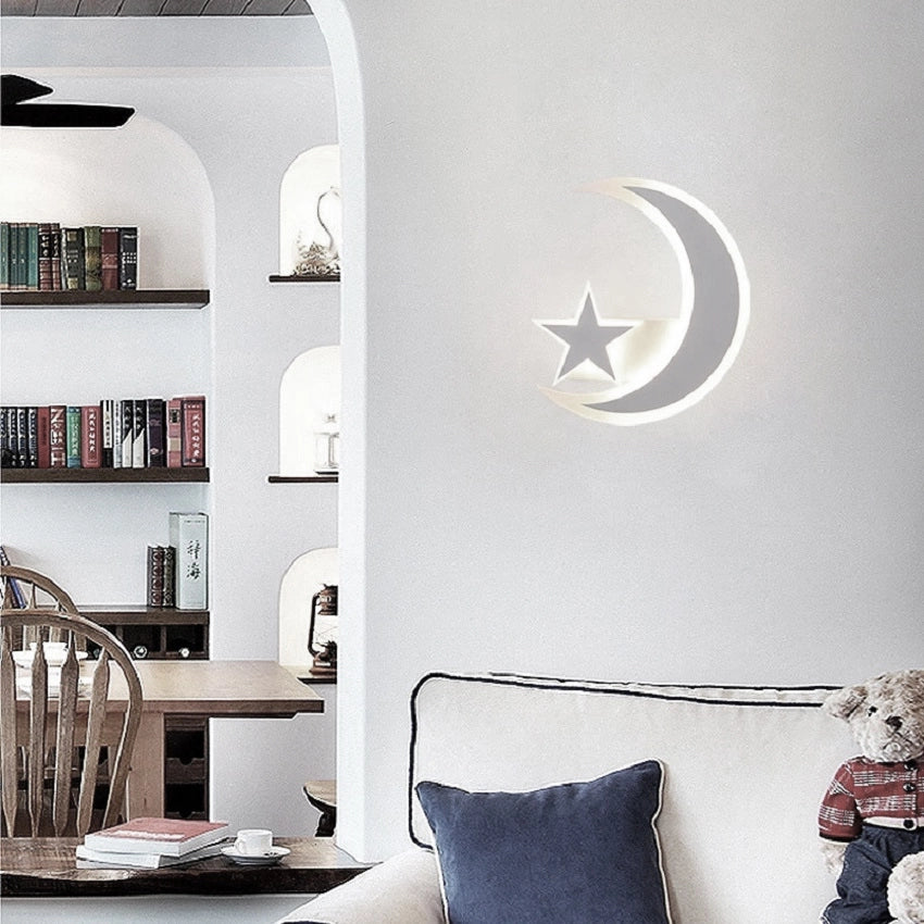 APPLIQUE LAMPADA DA PARETE A MURO MODERNA LED LUNA CON STELLA LUCE FREDDA 6500K