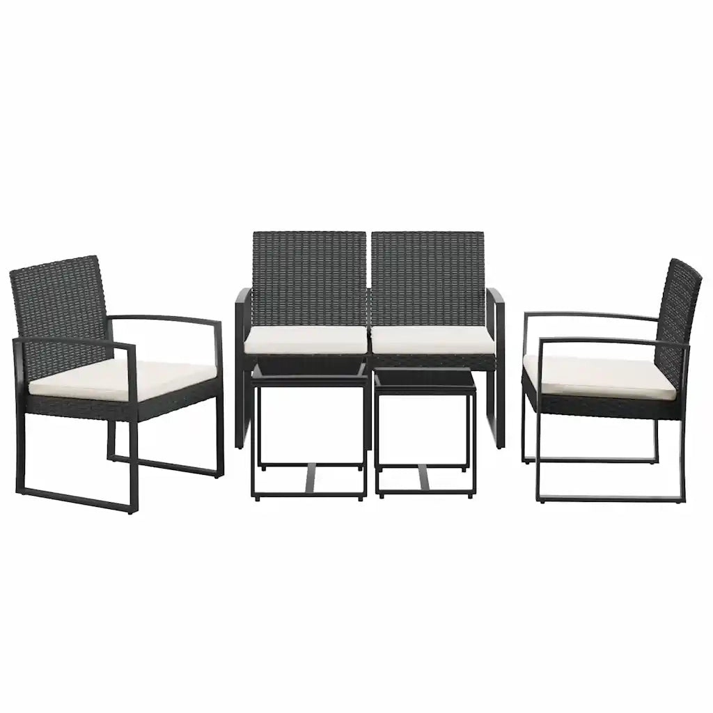 Set da Pranzo da Giardino 5 pz Nero con Cuscini in Rattan PP 360215