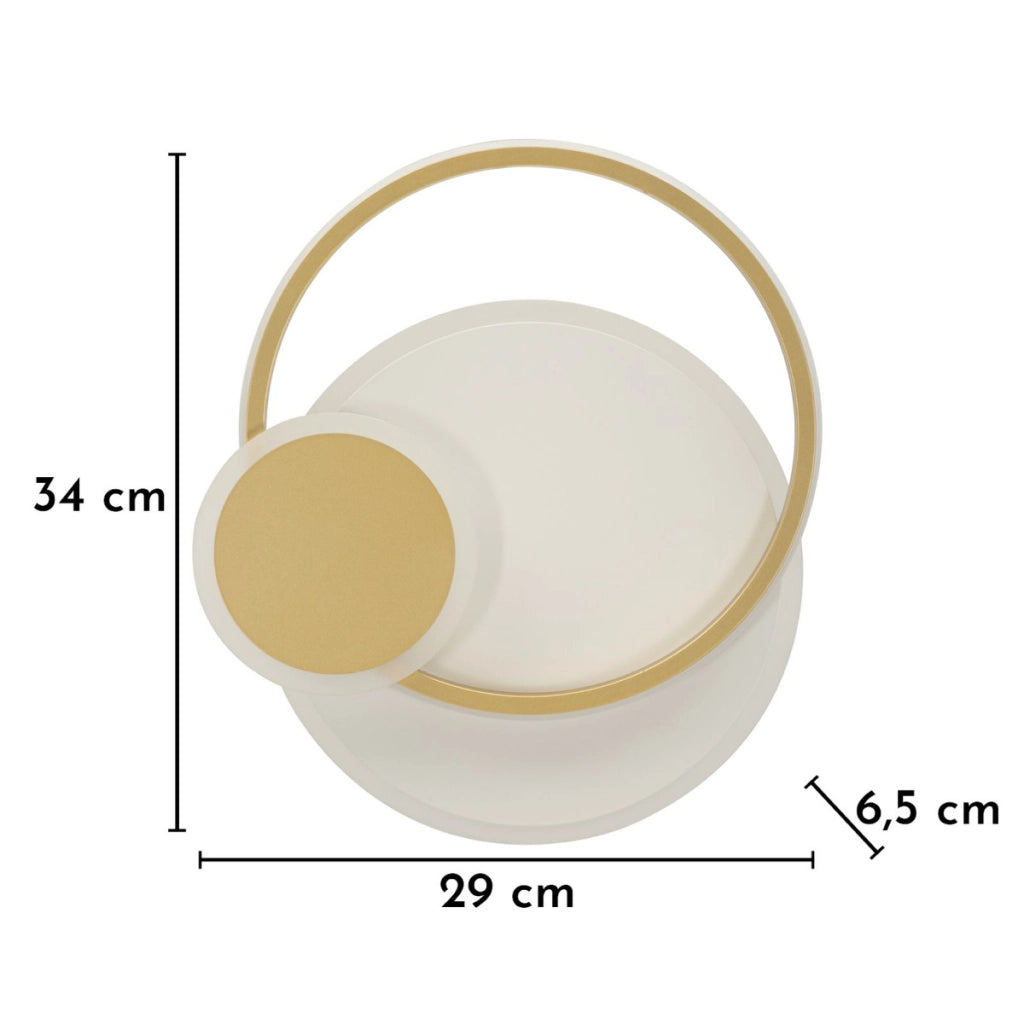 Lampada da parete Dish circolare in alluminio oro e bianco