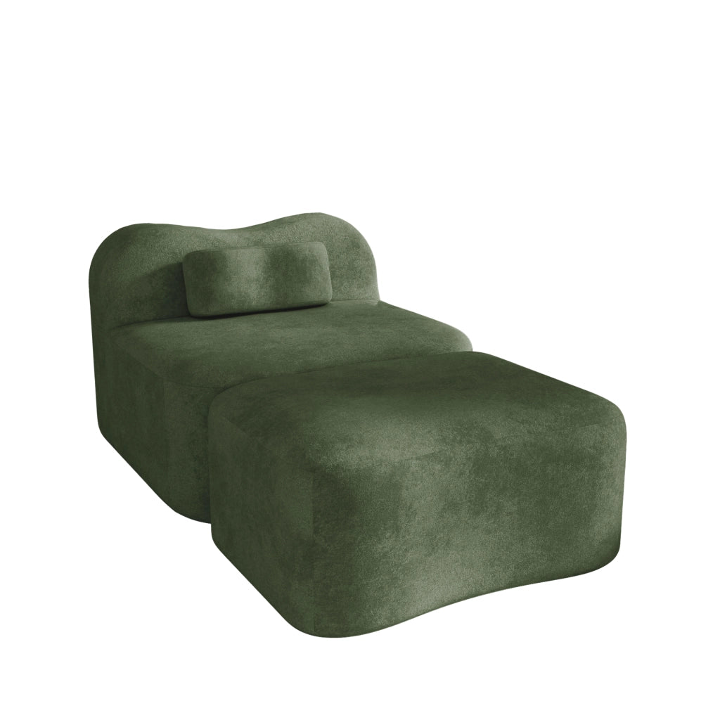 Divano con poggiapiedi ¨C Minimal ¨C verde tessuto morbido cuscini mobili