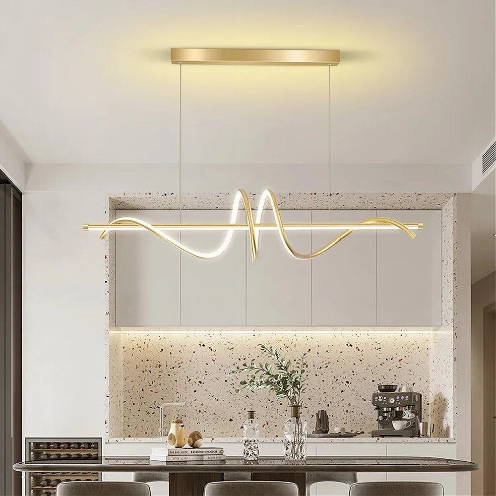 Trade Shop - Lampadario A Sospensione Led 65w Oro Spirale Ondulato Luce 4000k Vortice Orizzontale 32446 -