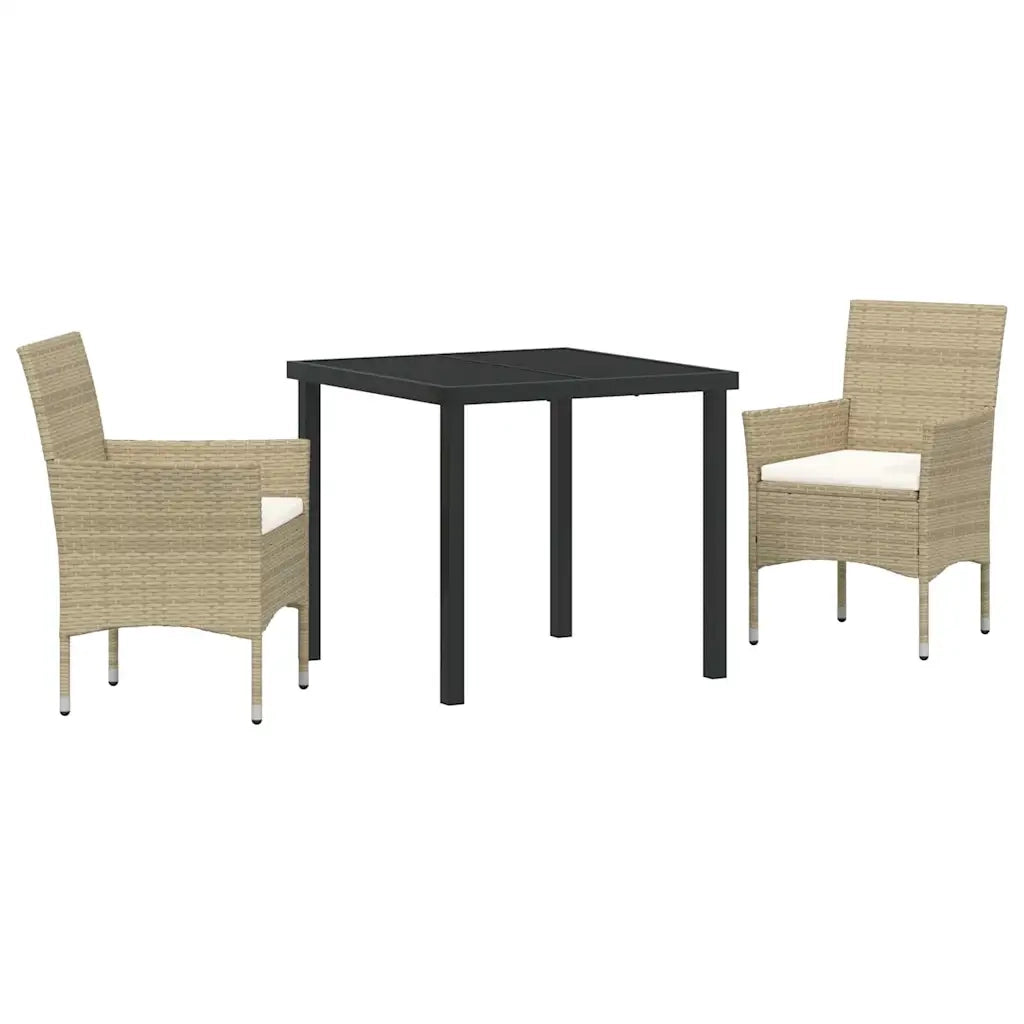 Set da Pranzo per Giardino con cuscino 3 pcs Beige polyrattan