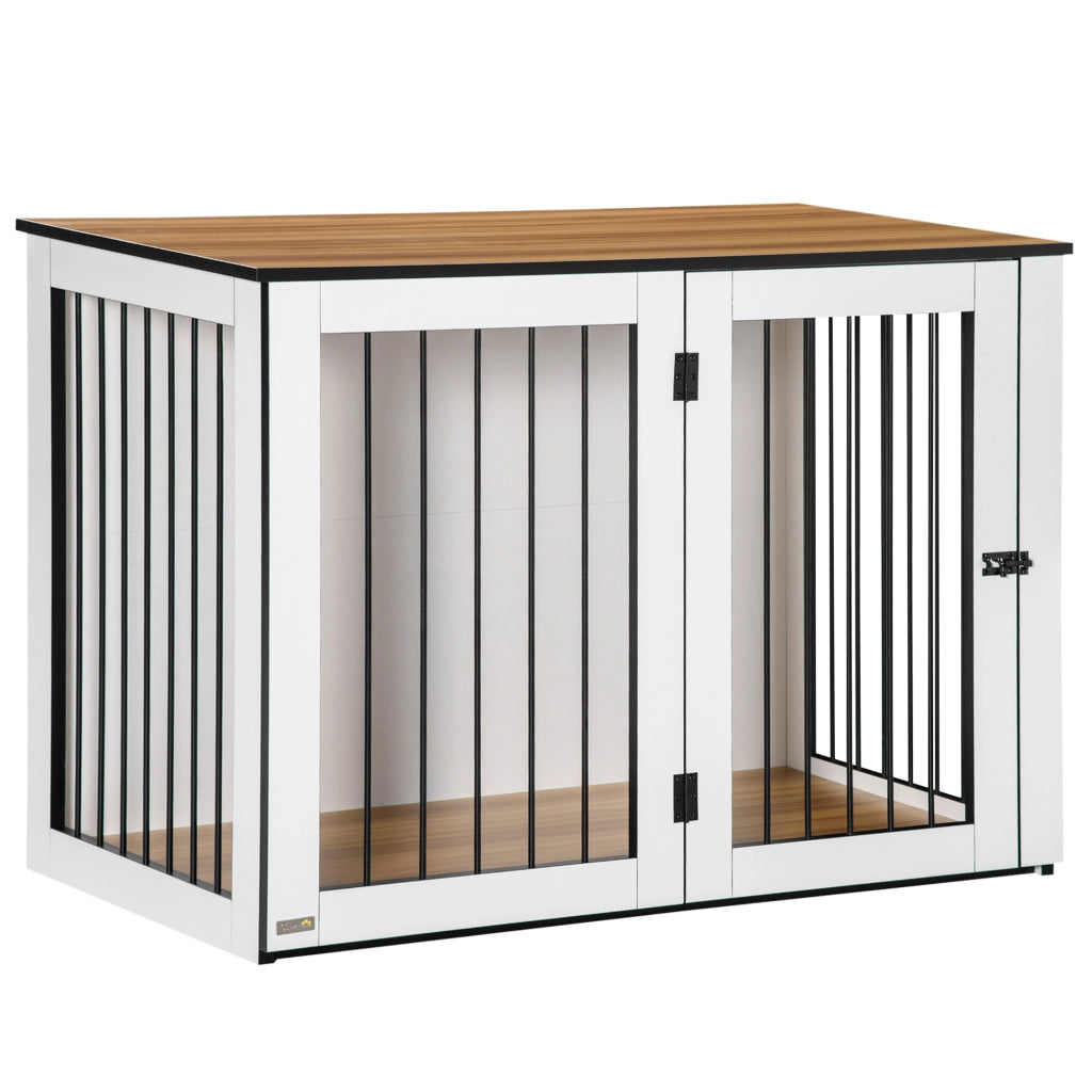 Scaffale per cani con porte bloccabili struttura in legno e acciaio per piccoli e medi cani rovere 106 × 60 × 76 cm