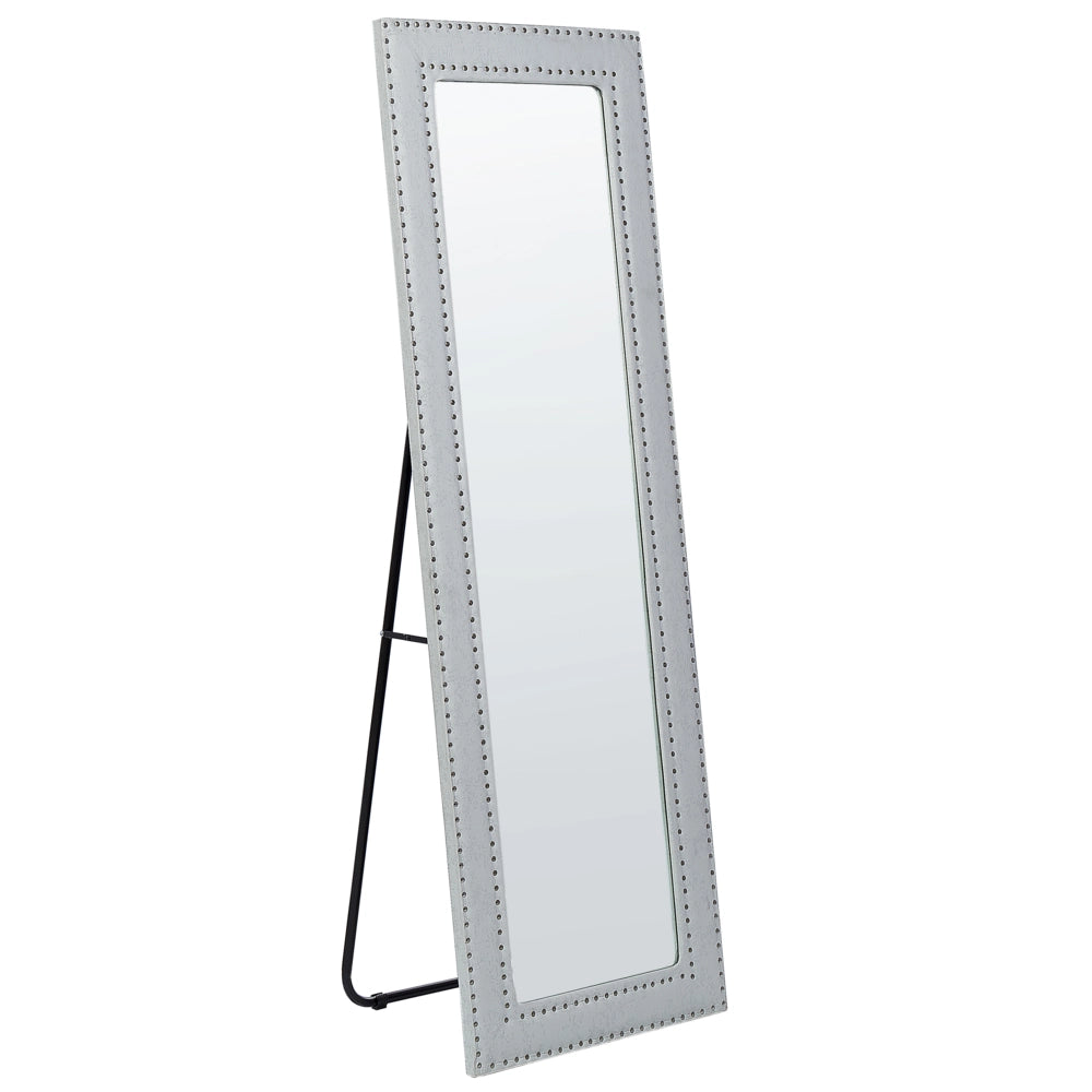 Specchio da pavimento in ecopelle grigio 50 x 150 cm cornice decorativa rivetti con supporto glamour da appendere per armadio camera da letto soggiorno