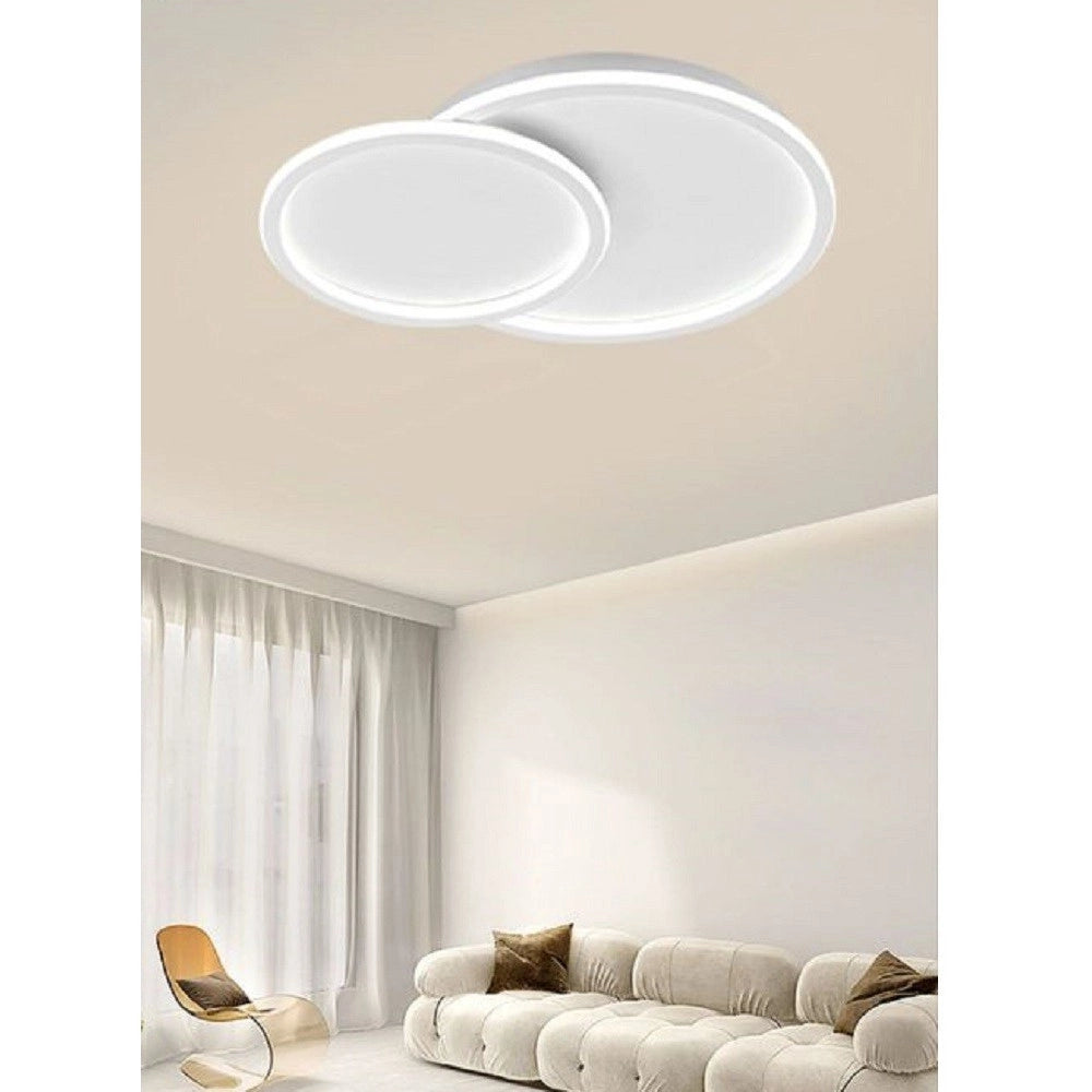 Trade Shop - Plafoniera Led Lampadario Soffitto Design A 2 Cerchi Bianco Moderno 45w Pn-26-3c -