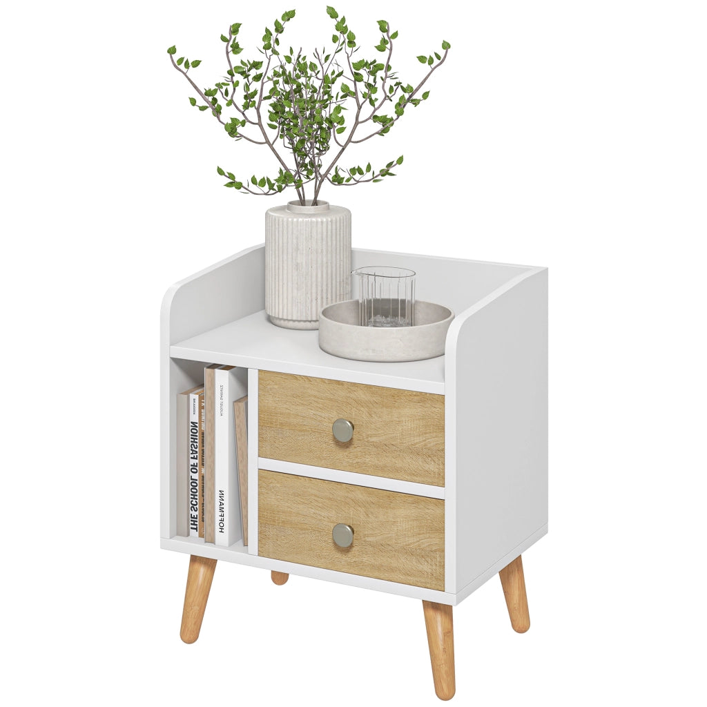 Comodino con 2 Cassetti e Ripiano Aperto ¨C Zephmum ¨C Pino 43x30x49 cm