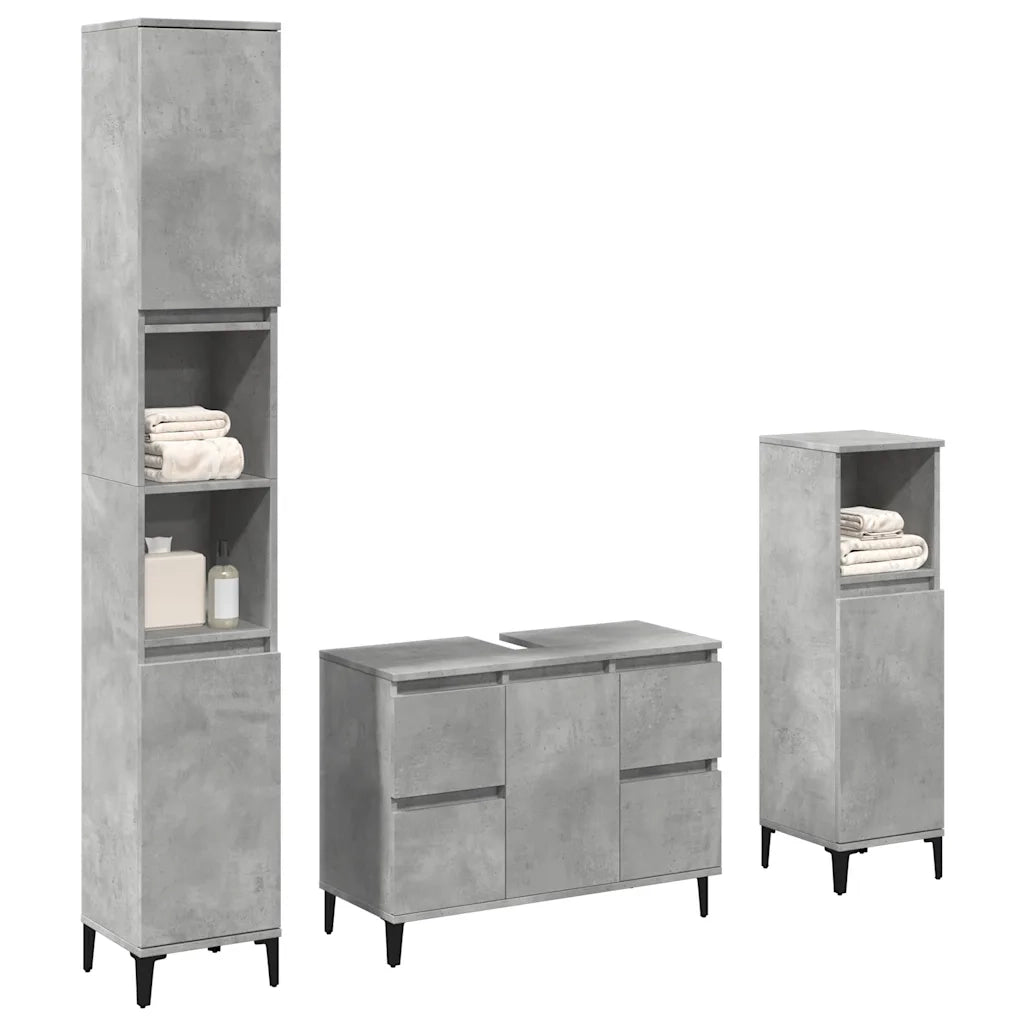 Set Mobili da Bagno | Armadio da bagno 3 pz Grigio Cemento in Legno Multistrato