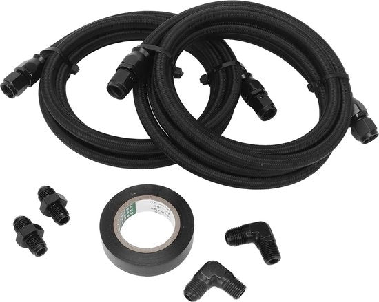 Kit di raffreddamento della trasmissione Slangleidingen per 700R4, 3L80, CBC350, TH400, TH350, 4L60, superficie anodizzata nera, pressione massima 10000 Psi - Aggiungi contenuto HTML.