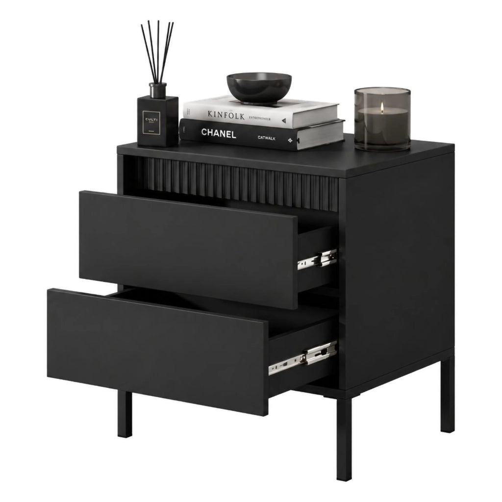 Gasalisa, Comodino 2 Cassetti, 54x40x56h cm Nero