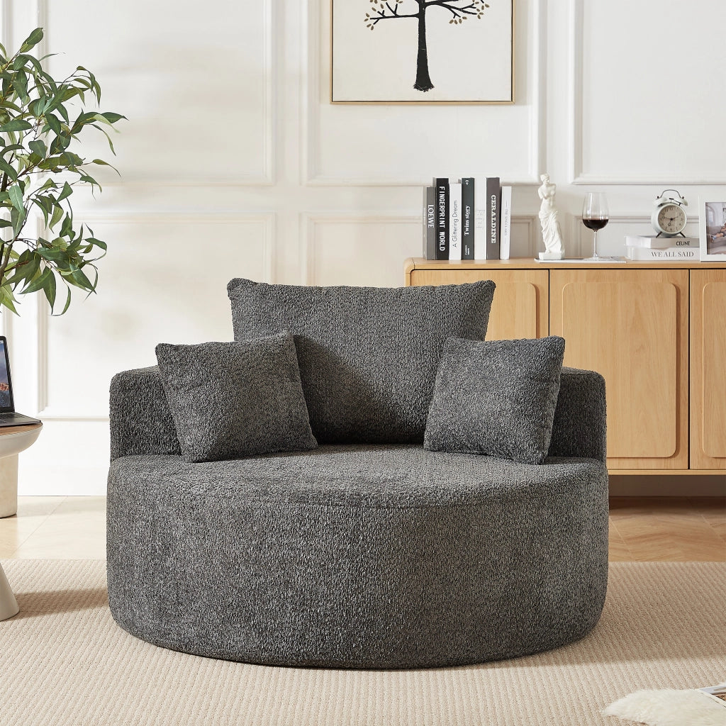 Poltrona pouf modulare senza montaggio con schienale, in Chenille e Schiuma con molle, Grigio