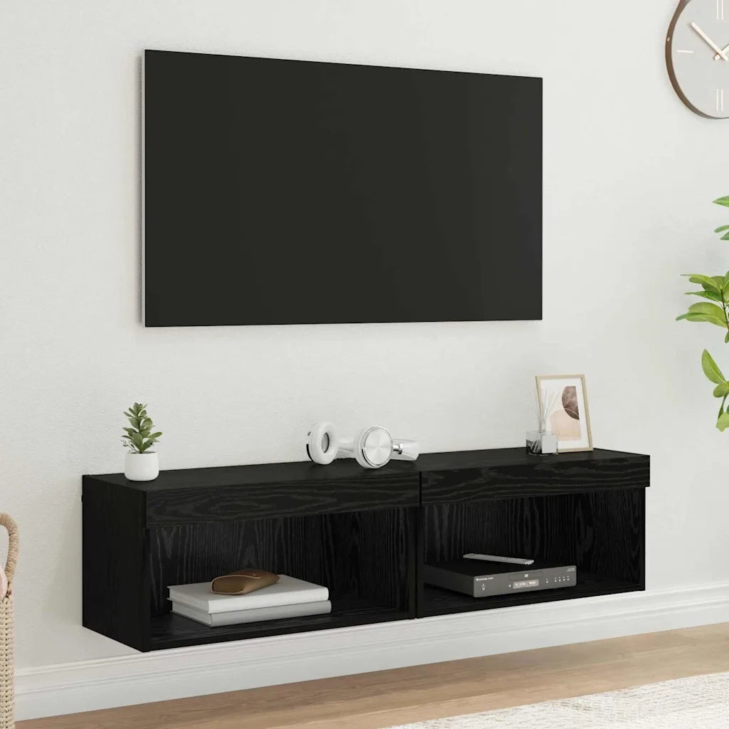 Set mobile TV con LED 2 pcs Rovere Nero 60 x 30 x 30 cm 882965